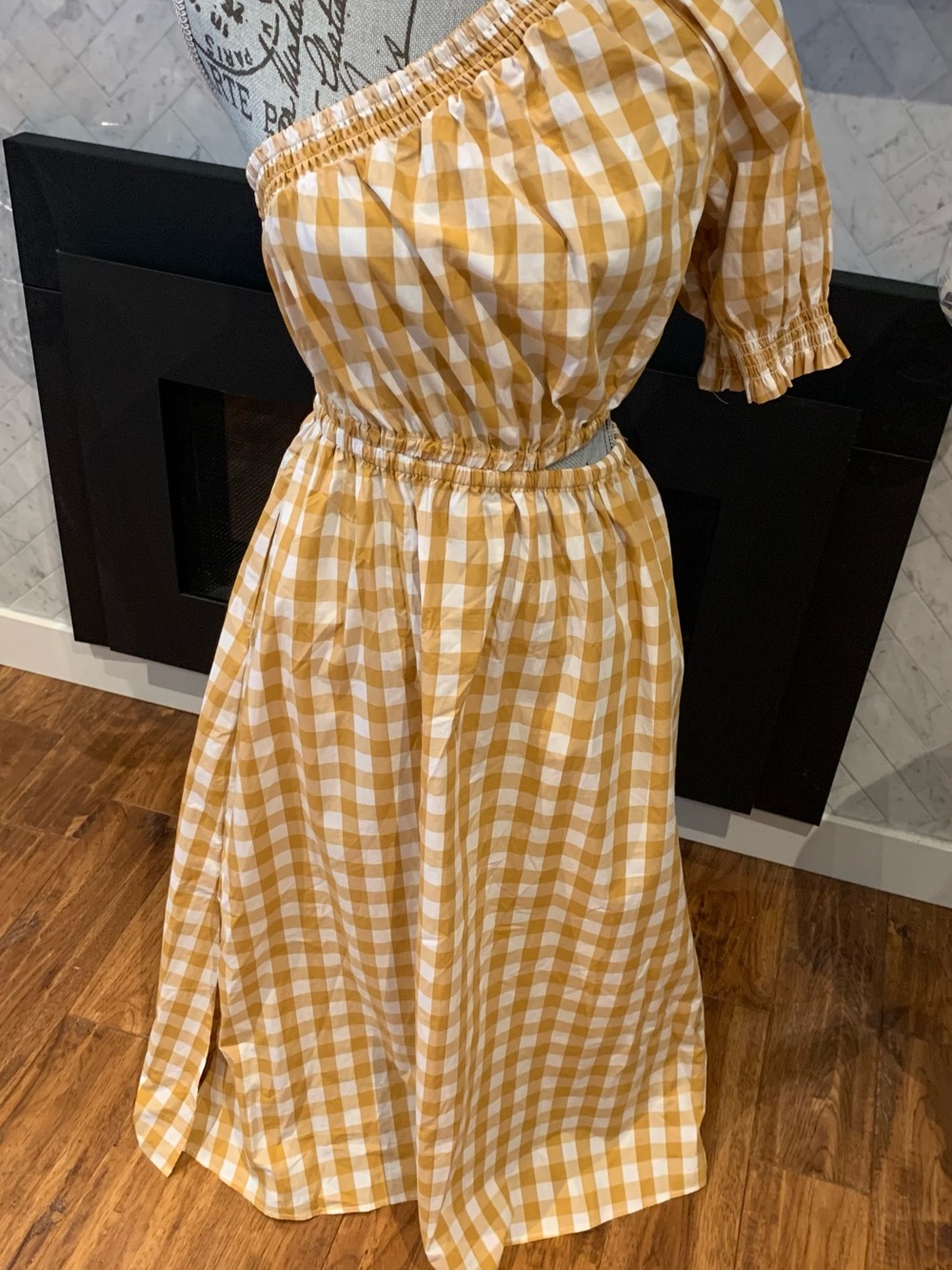 Who What Wear Off-Shoulder Yellow Gingham Midi Dress - Picture 2 of 15